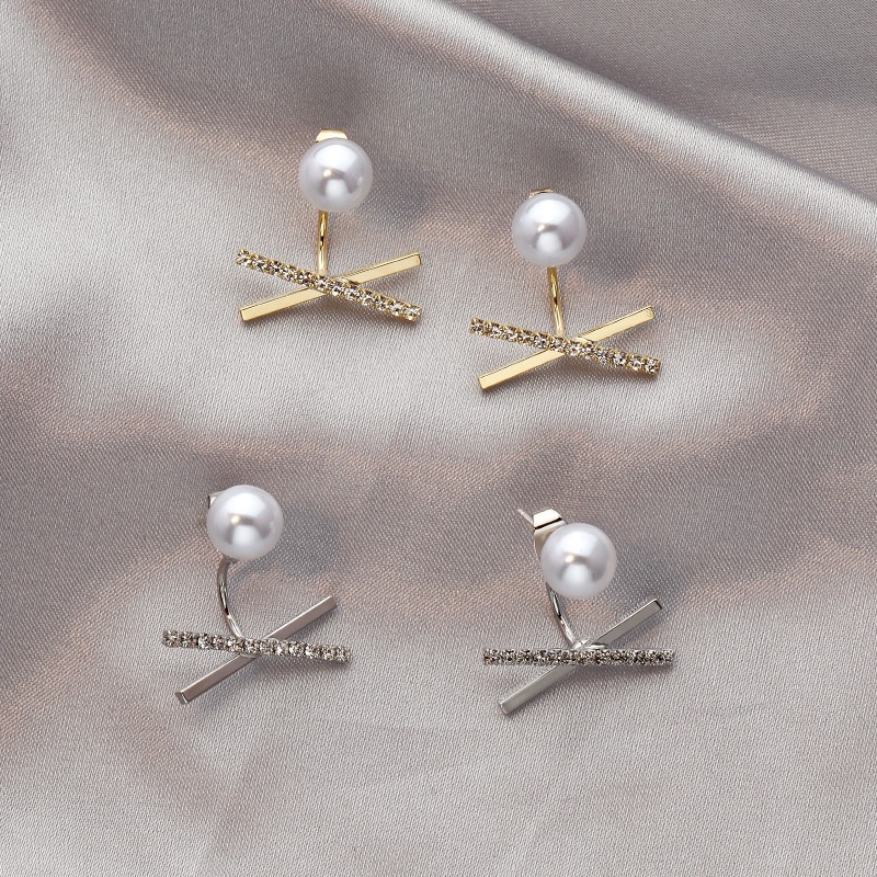 Korea baru gaya Perancis jarum perak cross stud anting-anting elegan tinggi rasa anting-anting Seleb