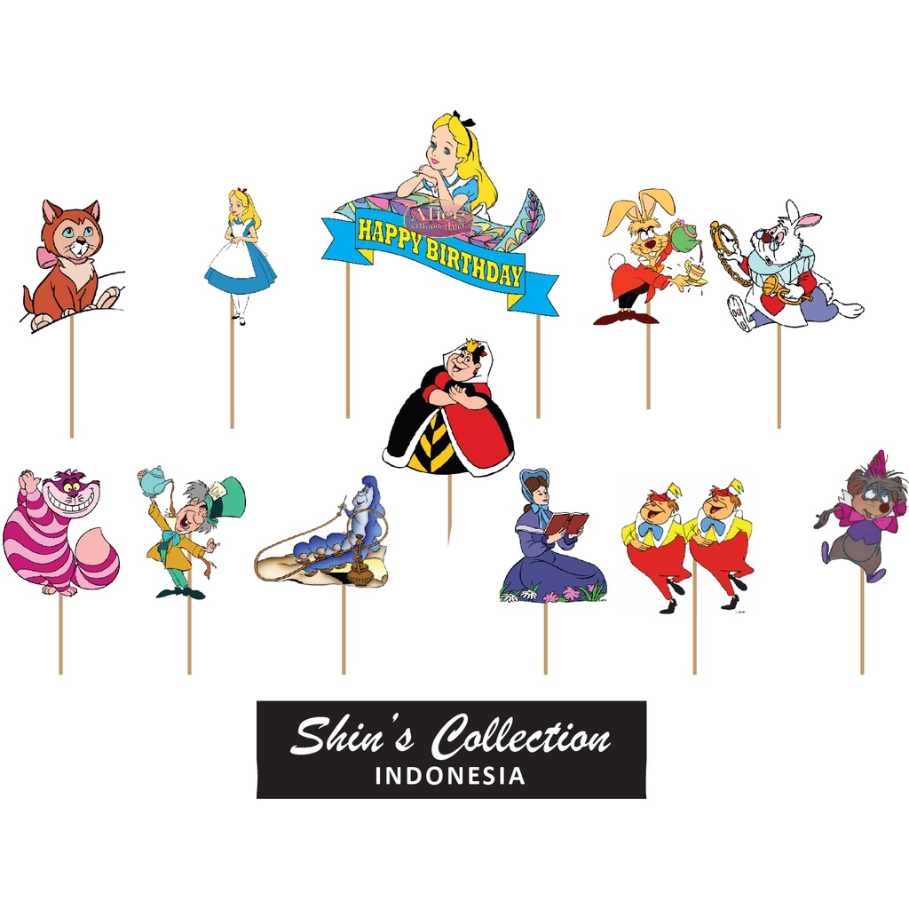 Cake topper Alice in wonderland and friends set isi 12 pc