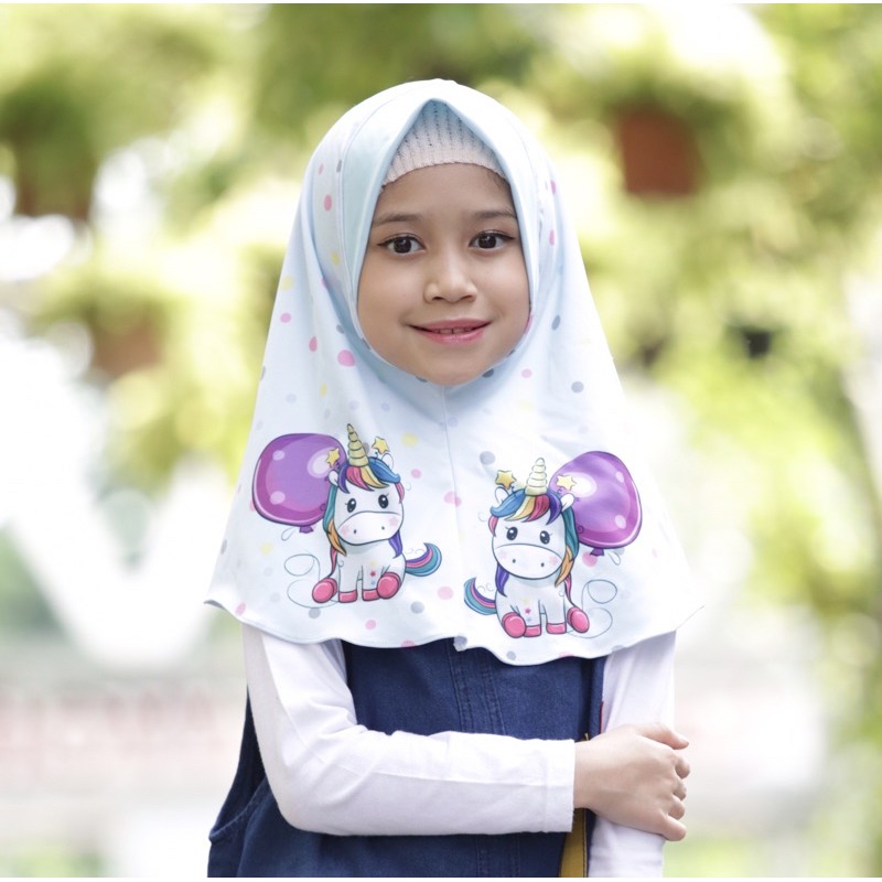 hijab instant UNICORN BUBBLE , bergo anak , hijab karakter lucu, jilbab lucu