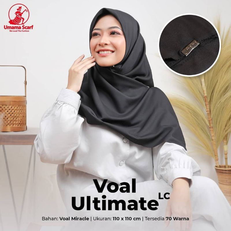 hijab segi empat voal polos warna hitam umama scarf 110x110 cm