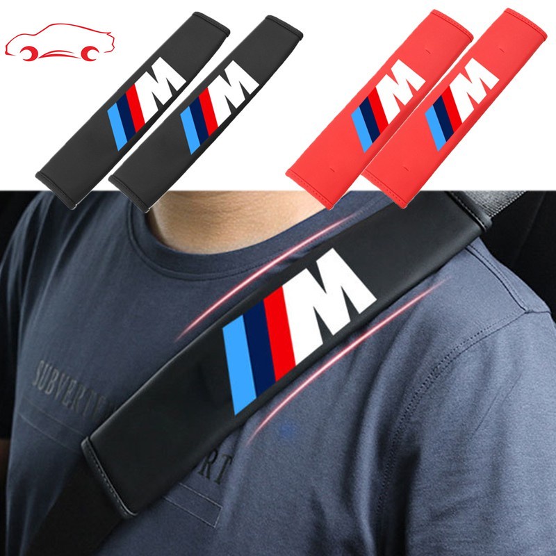 For M power Car Seat Belt Cover Universal Auto Leather Shoulder Cushion Protector Strap Safety Belt For F30 E46 F10 E90 G20 E36 E39 E30 G30 E92 F20 X6 X1 X5 Z4 M3 X3 X4 5 7 Series 320I 218I 520I 530I 528I M2 730LI 740LI