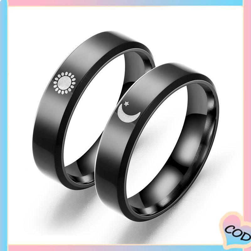 COD❤️ Simple Moon Sun Couple Trendy Wide Love Rings Hadiah Indah untuk Pacar Pacar di Hari Valentine-A.one