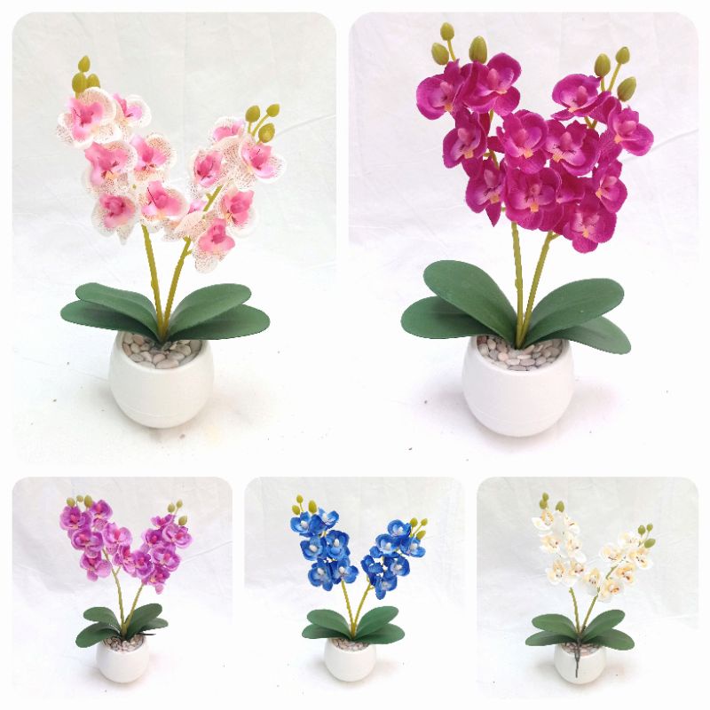 (palsu) Bunga anggrek bulan MINI pot bola plastik 8 cm tinggi 25 cm artificial anggrek MINI galeri b