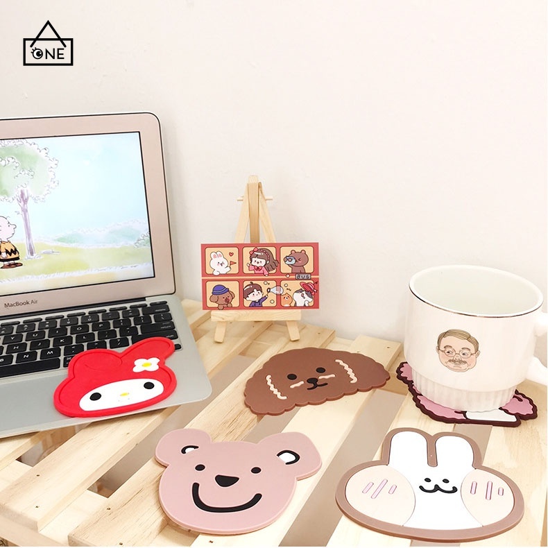 COD❤Cute Cup Coaster Smiley Cloud Avocado Kartun Tatakan Meja Non-slip Alas Silikon Tahan Panas A one