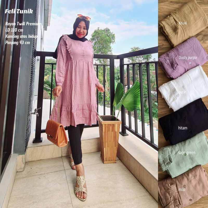 FELI TUNIK RAYON TWILL / Tunik Wanita Rayon Twill / Tunik Polos / Tunik BUSUI / Tunik Lebaran