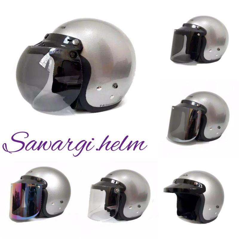 Helm BOGO Retro Cargloss/CFM Silver Metalik 100%ORI/Helm Classical/Helm Dewasa /Helm Cewe Cowo