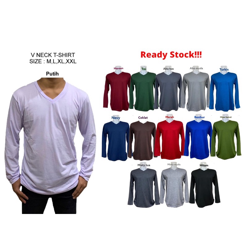 kaos polos V NECK lengan panjang/kaos pria lengan panjang