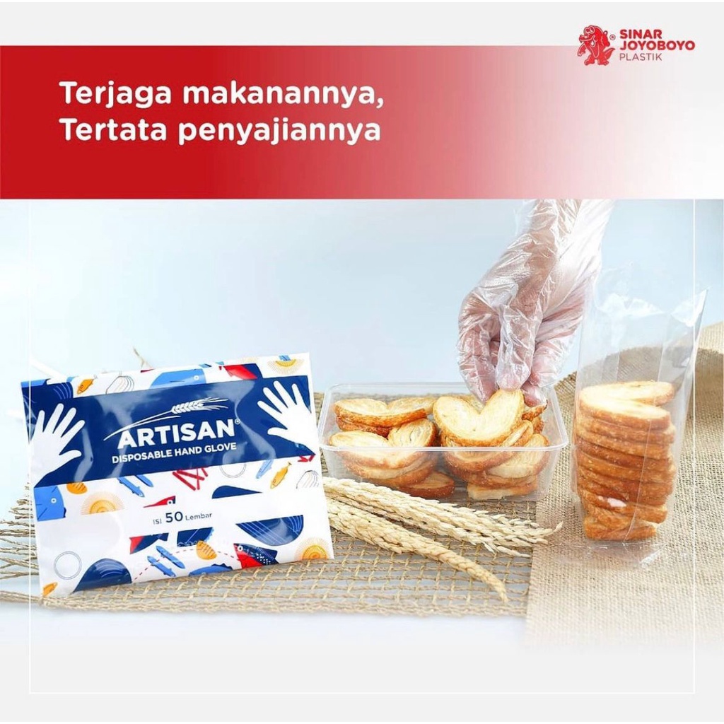 (I-26) SARUNG TANGAN PLASTIK ARTISAN / HANDGLOVE DISPOSABLE PLASTIK / isi 100 LEMBAR Boyo STP