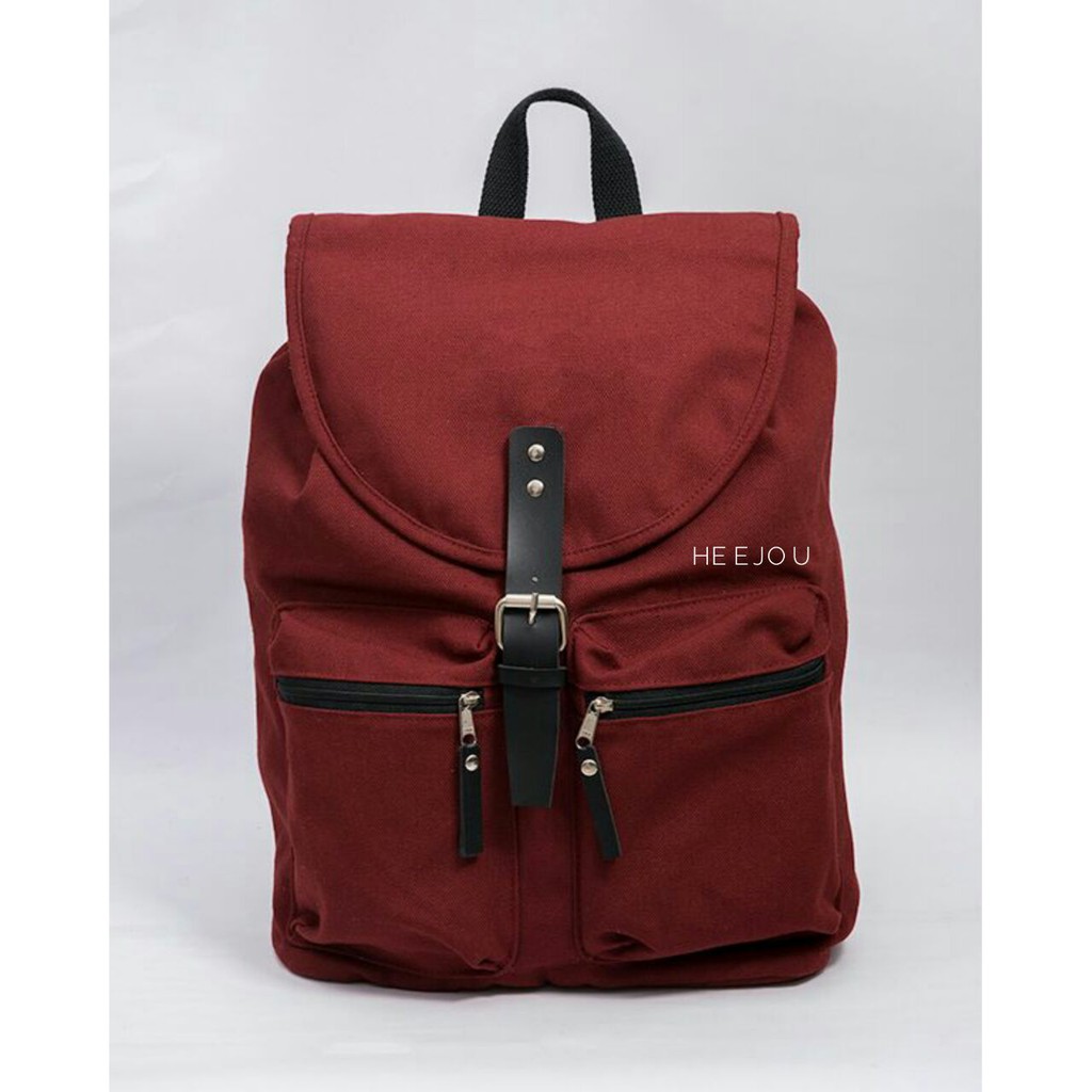 TAS LAPTOP RANSEL KULIAH SEKOLAH KANVAS VINTAGE HEEJOU TRAVELLO MAROON