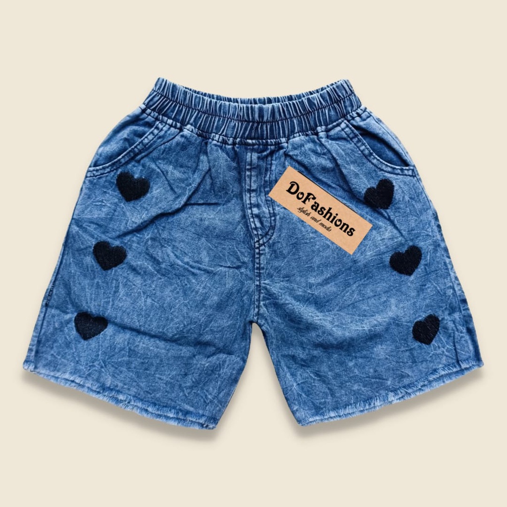 HOTPANTS Jeans Anak Snow Wash 7-13 Tahun- Celana Pendek Jeans Motif Love