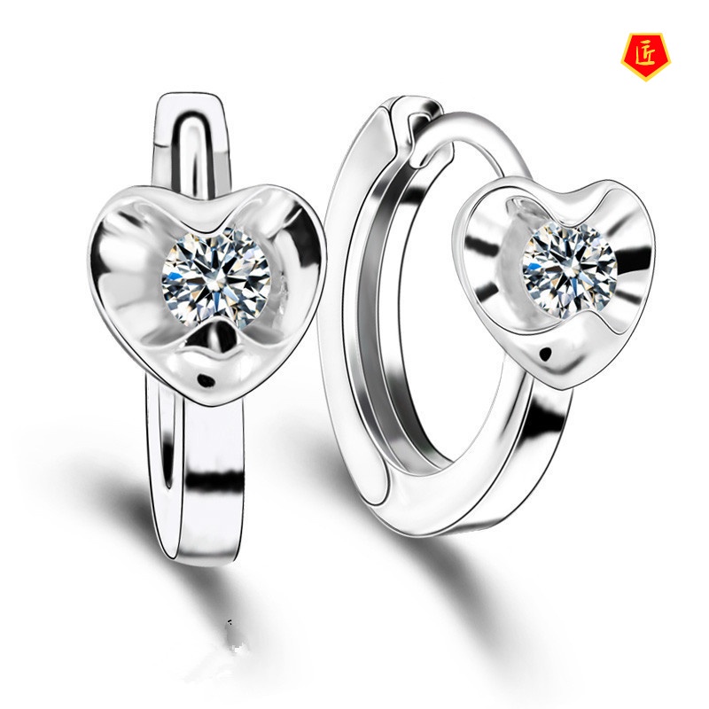 [Ready Stock]Heart-Shaped Diamond Earrings Fashionable Versatile