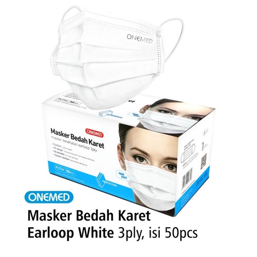 Jual ONEMED MASKER BEDAH KARET WHITE 3PLY-50`S EARLOOP | Shopee Indonesia