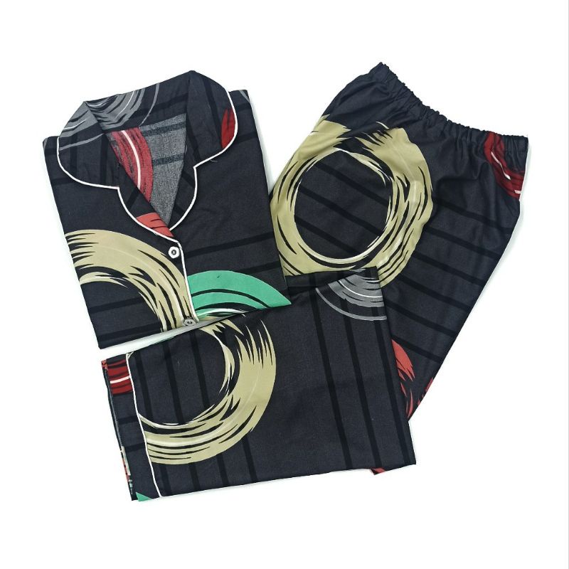 Baju Tidur Wanita / Piyama Wanita Tie Dye Set Motif Kekinian-Ring Black