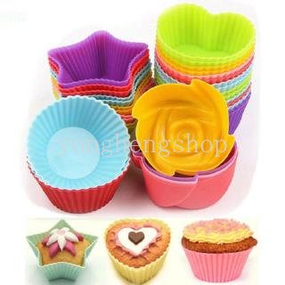1 Pc Cetakan Cupcake Bentuk Hati Bintang Bunga Bulat Bahan Silikon Anti Lengket Reusable
