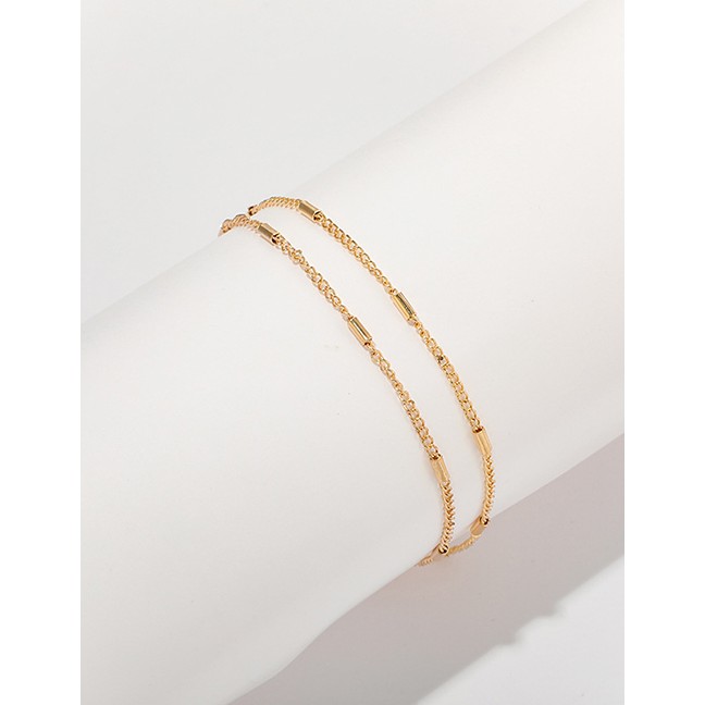 LRC Gelang Fashion Gold Beaded Alloy Chain Multi-layered Anklet F69229