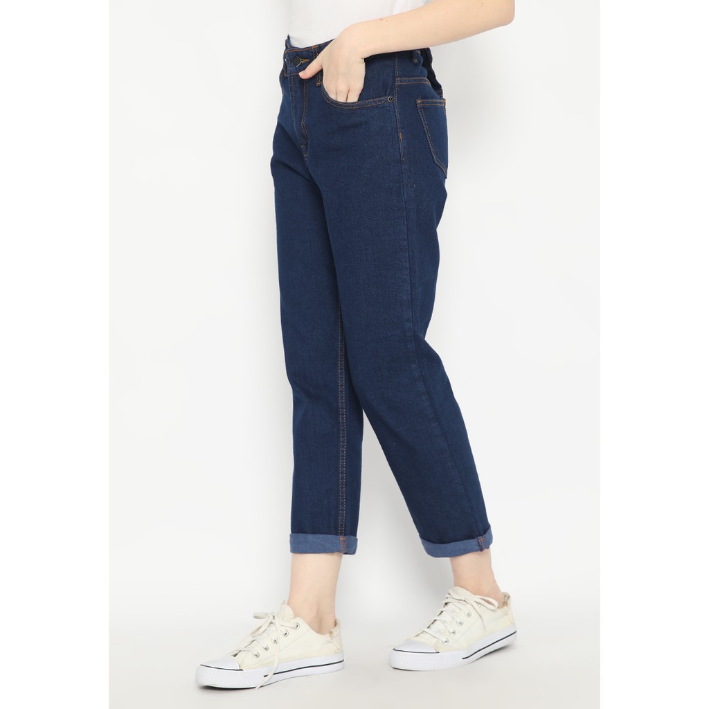 Dazina Boyfriend Jeans Tebal Celana Wanita - Navy