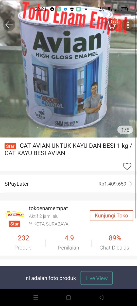 Cat Avian Untuk Kayu Dan Besi 1 Kg / Cat Kayu Besi Avian