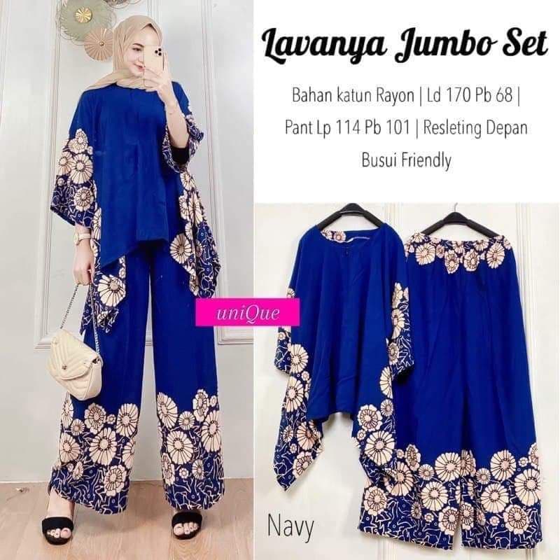 Lavanya Set Jumbo - One Set Jumbo Katun Rayon Tidie Premium Busui Setelan Wanita Waka Waka Set Celana Panjang Bigsize LD 140 cm