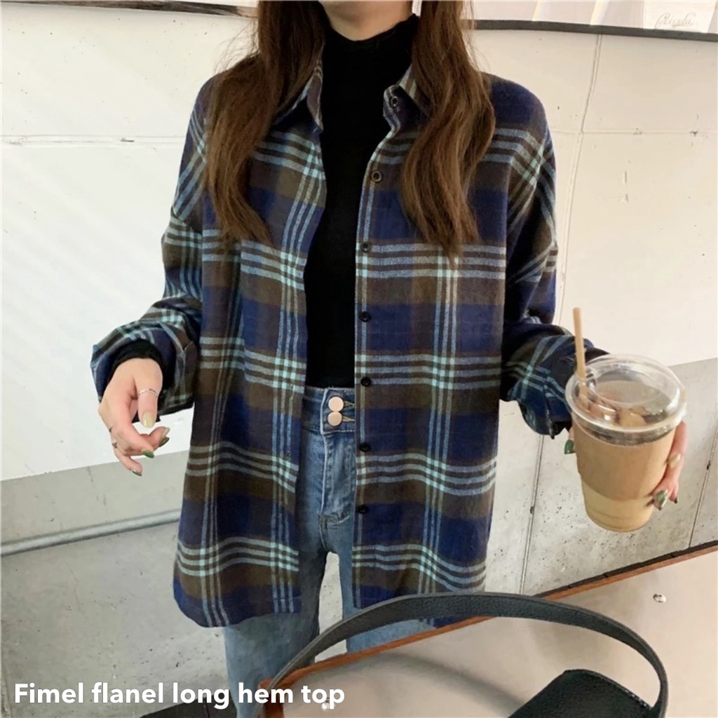 Fimel flanel long hem top - Thejanclothes