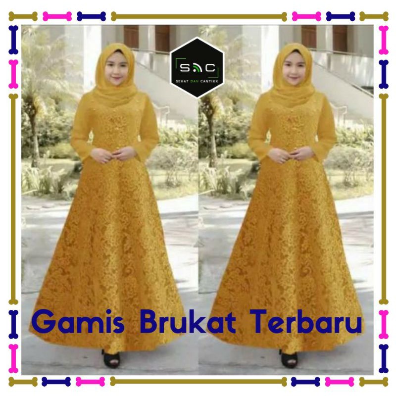 Baju Gamis Dress Brukat Brokat Broklat Pesta Kondangan Nikahan Mewah Terbaru Kekinian Fashion Muslim