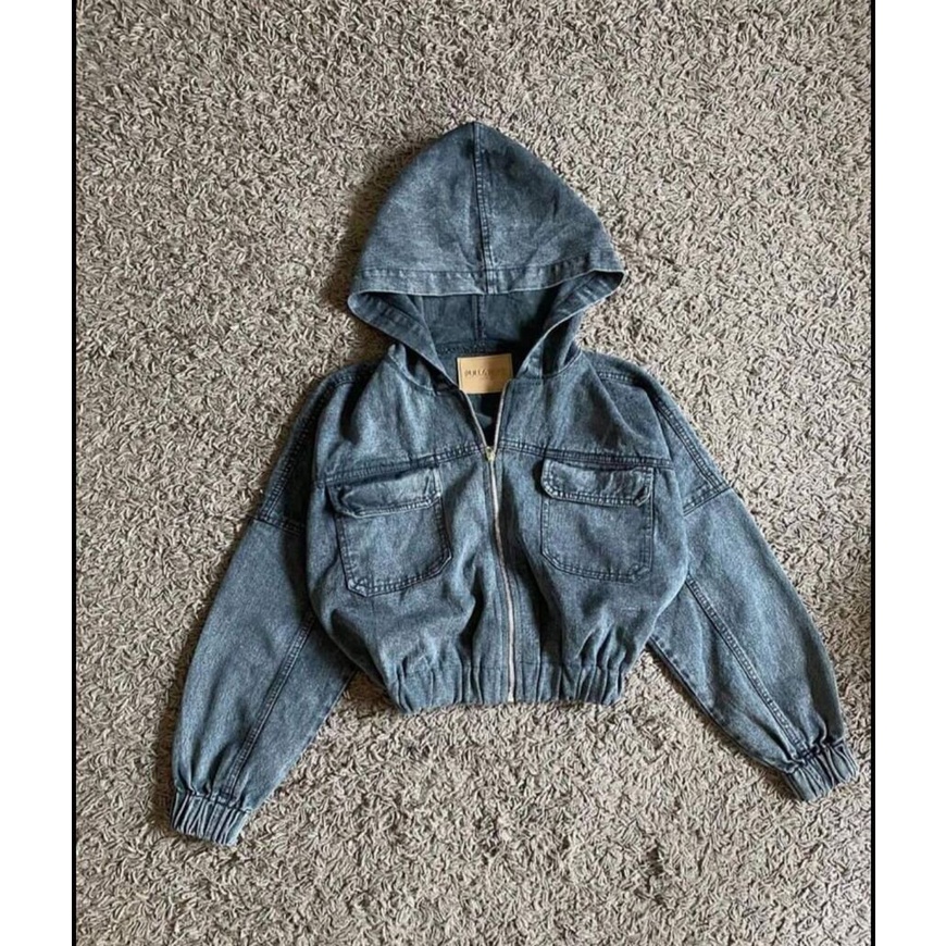 jaket jeans crop girls republic I jaket denim hoodie sandwash I hoodie jacket I jaket jeans oversize wanita