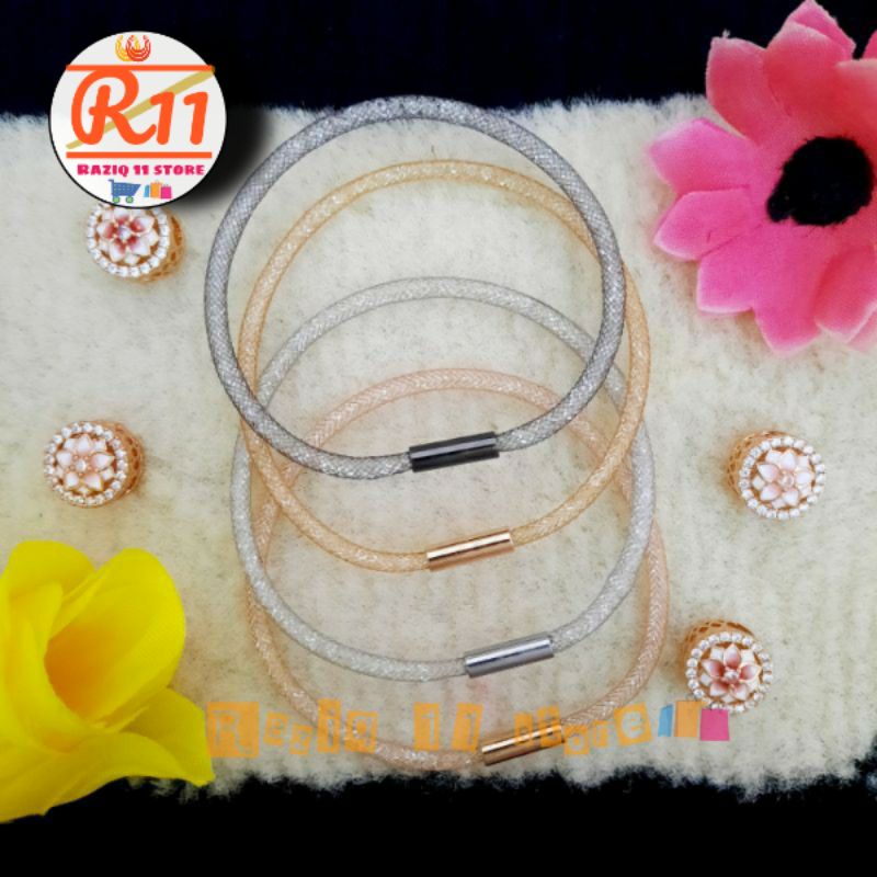 Gelang Tali Kawat Pandora Gliter Swarovski Kunci Magnet Untuk Charm Liontin