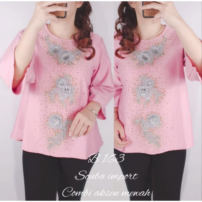 BLOUSE SCUBA BANGKOK MEWAH ATASAN WANITA BAJU NATAL BAJU KE GEREJA KE KANTOR LENGAN PANJANG KF