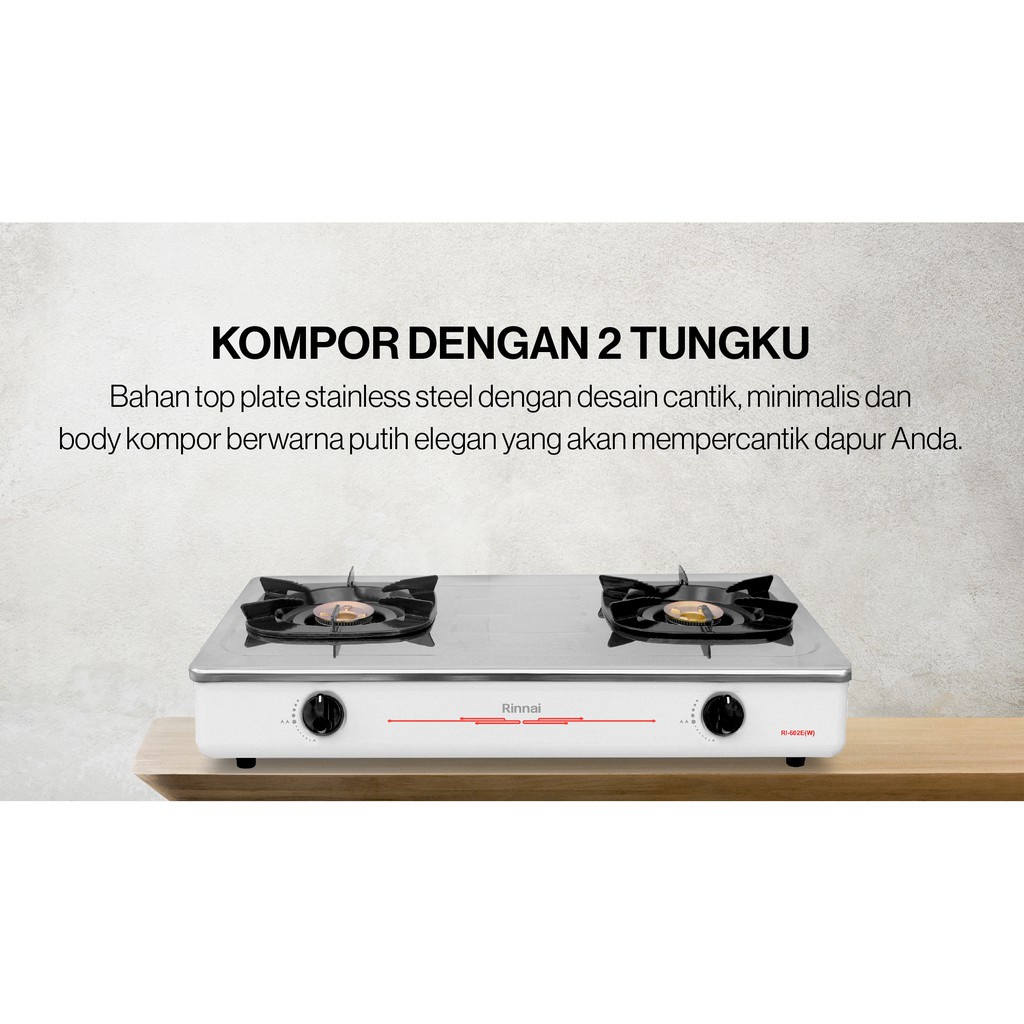 Kompor 2 Tungku Rinnai RI 602E White Stainless Steel