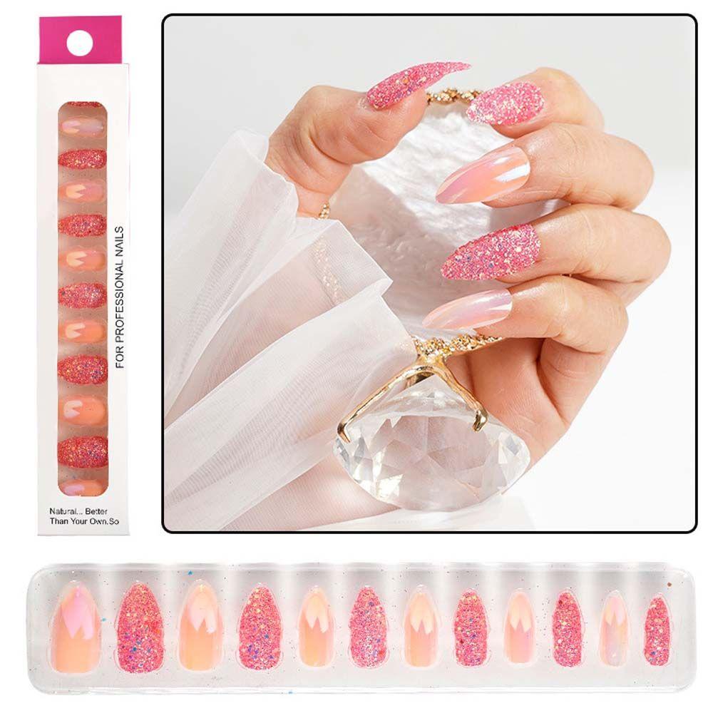 AUGUSTINA Agustin Lady Kuku Palsu Portable 12pcs /set Buatan Tekan Pada Kuku Electroplated Teardrop Shaped Fake Nails Full Cover Fake Nails