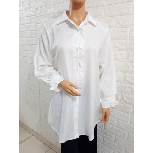 Atasan tunik wanita putih polos lengan panjang