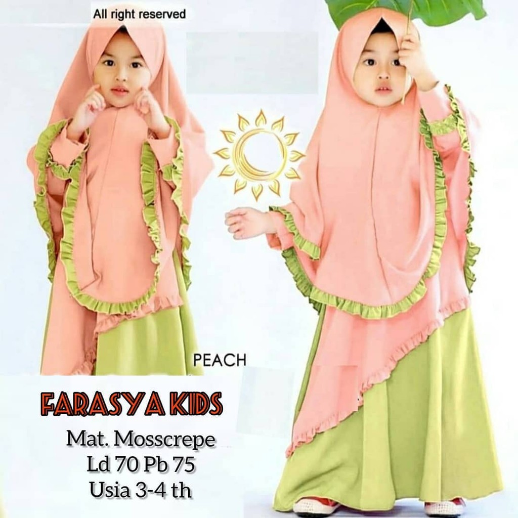 FARASYA SYARI KIDS Gamis Anak 3-4 tahun Panjang Trendy Modern Kids Baju Panjang Stelan Syar’i Polos