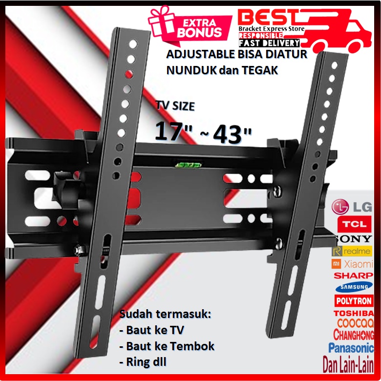 BRACKET TV LED 43 40 32 29 24 21 17 inch  17&quot; s/d 43&quot; Universal Bracket KOKOH &amp; BERKUALITAS bracket braket breket briket breaket brecket bricket