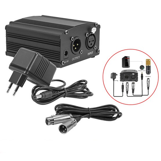 PAKET KUMPLIT MIC CONDENSER BM 800 + STAND + SOUNDCARD V8 + SPLITTER - Full Black/48V Phantom Power-48V Phantom Power