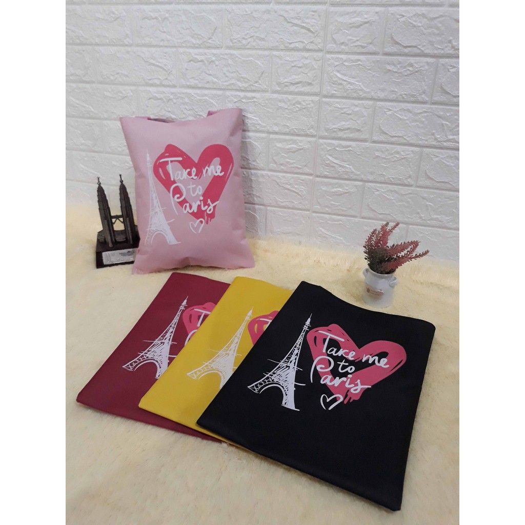 OTS 487 - TOTEBAG PARIS LOVE WARNA-WARNI CERIA / TOTEBAG SABLON KANVAS / TAS TOTEBAG WANITA