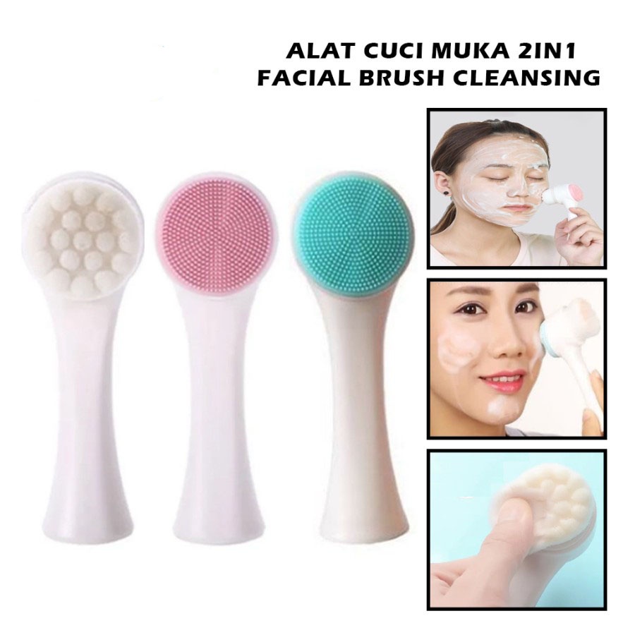 Alat Cuci Muka 2in1 Facial Cleansing Brush Silicone Sikat Pembersih Wajah Pori 2 Sisi Bulu Lembut Halus Silikon