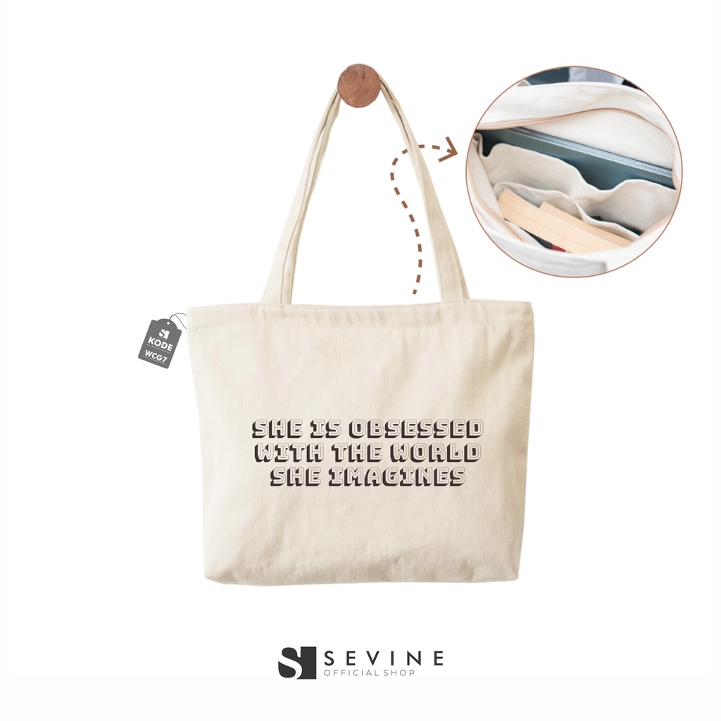 Sevine Tote Bag Kanvas Emily Tas Resleting Wanita Fashion Laptop Totebag Kuliah Vintage Series Quotes Aesthetic  - WCG