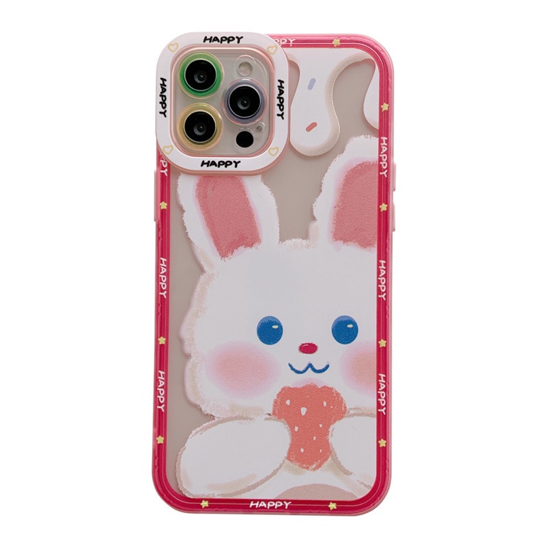 IPHONE Casing Ponsel Motif Kelinci Pink Yang Indah Kompatibel Dengan Iphone12 13 11 Pro Max X Xs Max Xr Silikon Cover Jjhn