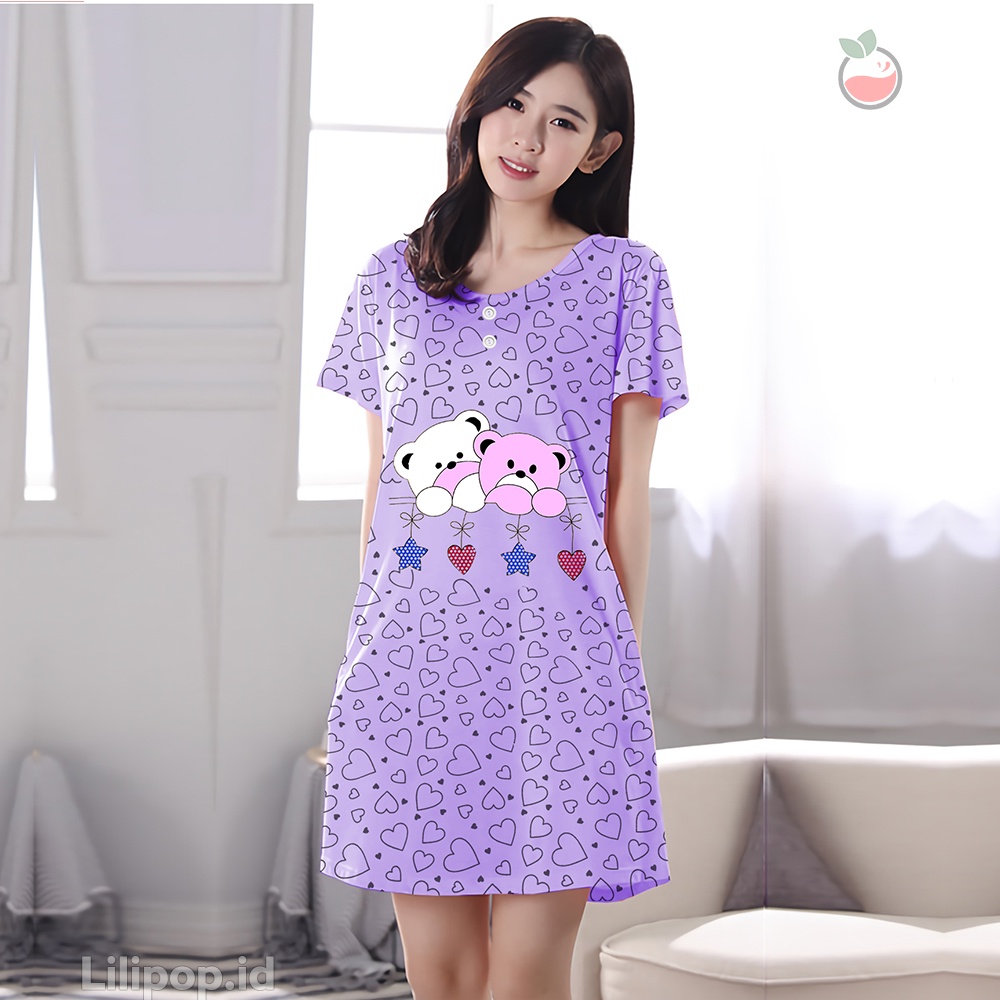 Baju Tidur Daster Wanita Twins Cat Terusan Busui Bumil Kancing 2 Dress Baby doll Lilipop