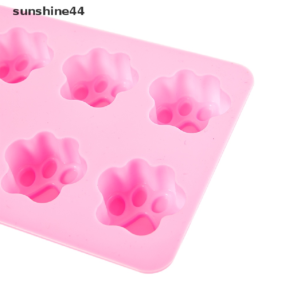 Sunshine Cetakan Kue / Biskuit / Jelly / Es Batu Bentuk Telapak Kaki Anjing / Kucing Bahan Silikon Dengan 10 Sekat