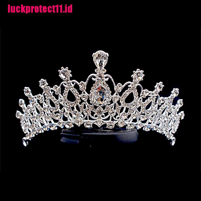 (LUCK) Mahkota / Tiara Motif Bunga Aksen Kristal + Mutiara + Berlian Imitasi Untuk Wanita / Pernikahan