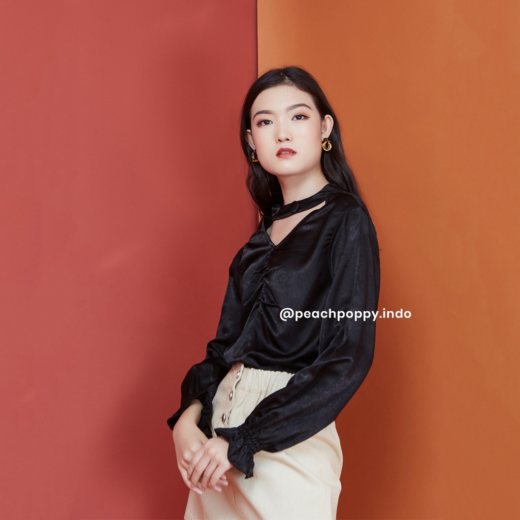 Peach Poppy Harley Top - Atasan Blouse Wanita Premium Silk Lengan Panjang