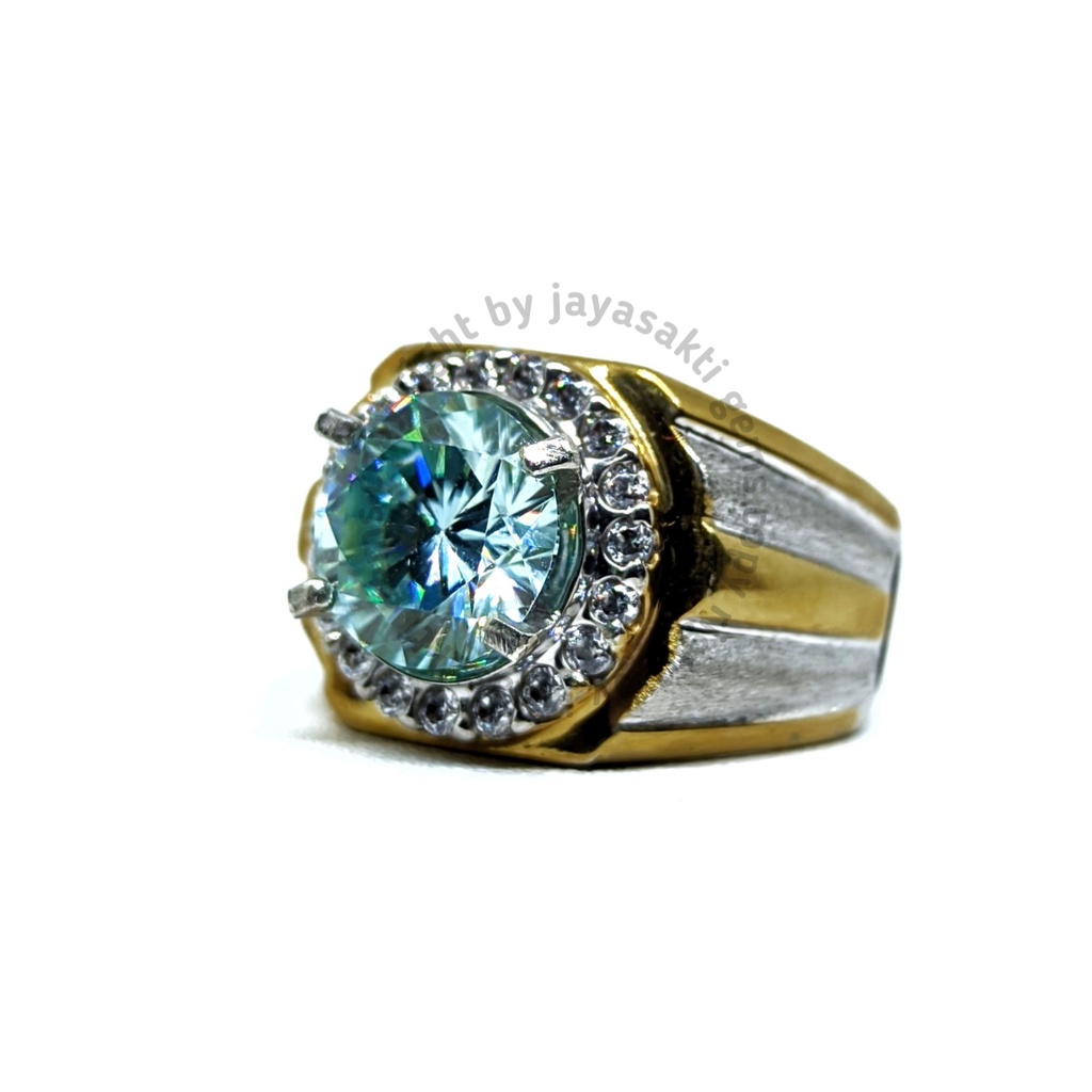 Batu Permata Blue Diamond Moissanite Ring Perak