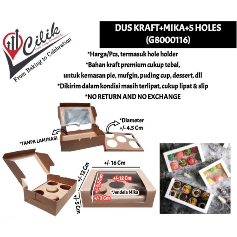 dus kemasan kraft mika hole 5 packaging pie muffin puding cake