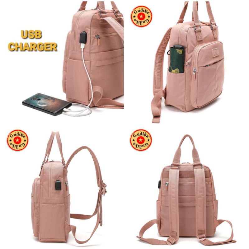 GUDIKA 5206 - Tas Ransel Laptop Wanita Kekinian Import Original Terbaru Bahan Nilon Waterproof Anti Air Premium Korea bisa muat banyak barang banyak slot kocek terlaris - tas wanita - tas cewek - tas kerja - tas laptop - rangsel - gudika bag - tas gudika-3