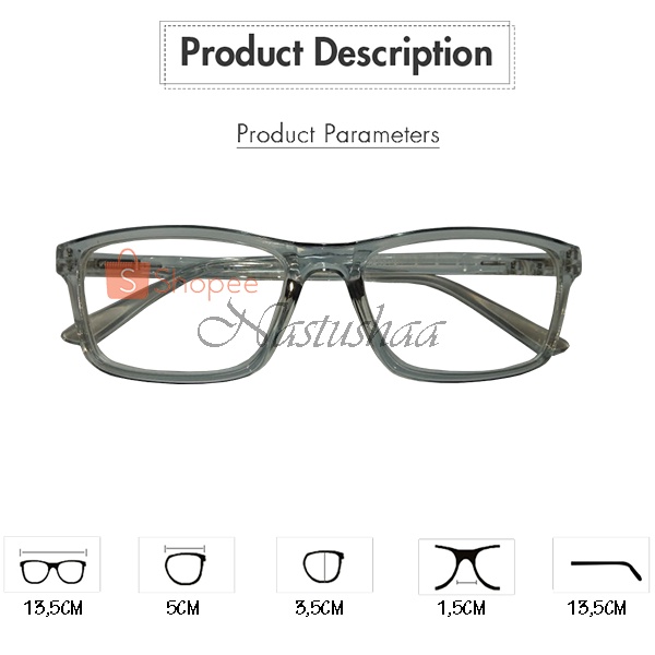 KACAMATA MINUS (-) UK. -0.50 S/D -4.00 FRAME ABU-ABU KOTAK KACAMATA RABUN JAUH UNTUK PRIA DAN WANITA NOCASE