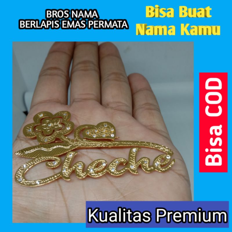 Bros Nama Lapis Emas Variasi Bunga Dan Permata PIN NAMA Bros Hijab Bros Wanita Bros Costume Nama