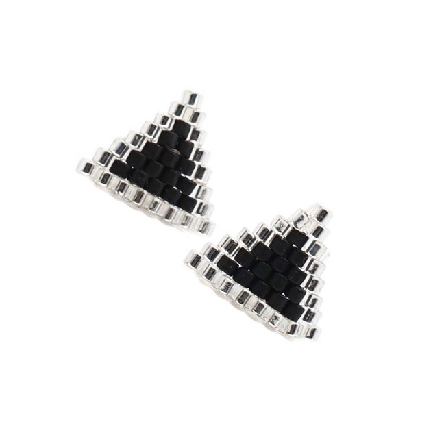 LRC Anting Tusuk Fashion Black Rice Beads Woven Geometric Pattern Earrings F64120