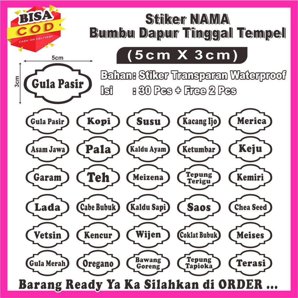 

Stiker Label Transparan Nama-Nama Bumbu Dapur WATERPROOF CUSTOM