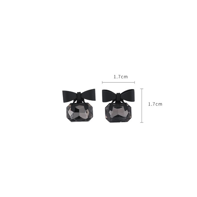 LRC Anting Tusuk Fashion Black Bowknot Crystal Alloy Earrings K70219