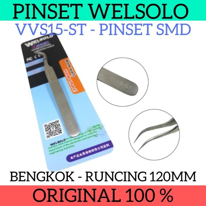 WELSOLO ST-15 Pinset Fine SMD Presisi Tweezer Bengkok Runcing 120mm